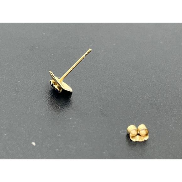 Vintage 10K Gold Blue Topaz Ridged Genuine Gemstone 40g Small Stud Earrings - Picture 14 of 14